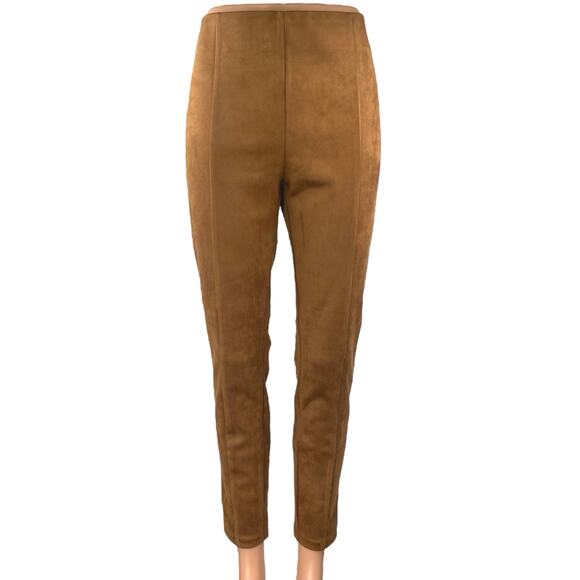 Ann Taylor LOFT Brown Faux Suede Skinny Leg High Waisted Trousers Dress Pants M - Picture 1 of 5